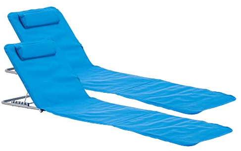 [en.casa] Strandmatte Cellorigo 2er Set Strandliege klappbar Blau Sonnenmatte mit 5-Fach Verstellbarer Rückenlehne Kissen Liegematte mit Tragetasche 160 x 49 cm