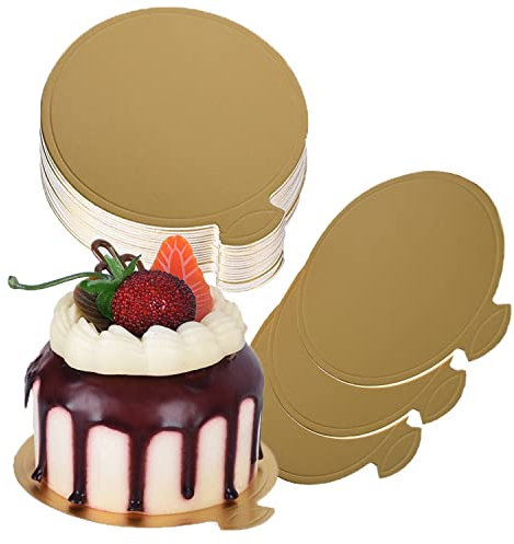 Lot de 100 mini planches à gâteau rondes de 7,6 cm, en carton pour mousse, cupcakes, dessert, décoration de gâteau, doré.