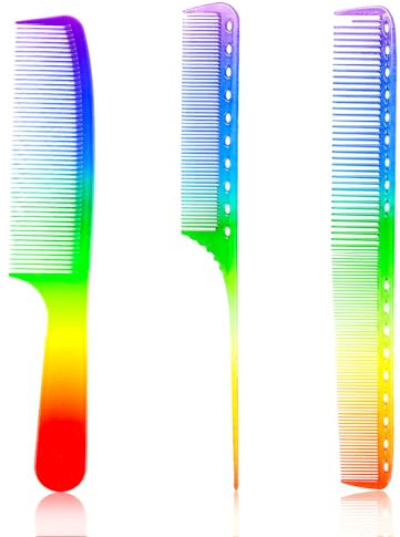 WLLHYF 3 pettini per capelli arcobaleno a coda di ratto, pettine da taglio professionale, antistatico, per donne, uomini, bambini, diversi tipi di capelli, pettini per la schiena (stile 1)