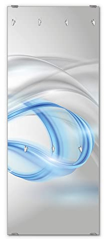 banjado® Wandgarderobe aus Echtglas/Design Garderobe 50 x 125 cm groß/Flurgarderobe mit 7 Haken/Beschreibbares Garderobenpaneel Motiv Blauer Schleier