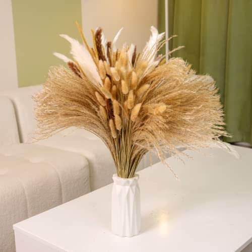 Trockenblumen Pampasgras Deko, 150 Stück Trockenblumen, Flauschige Getrocknete Blumen Dried Flowers Trockenblumen für Wohnzimmer Deko, Schlafzimmer Deko