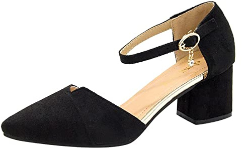 Zapatos de mujer, Zapatos de verano festivos - Plataforma Cómoda Zapatos con tiras - Tacones bajos - Ante Cerrado Zapatos de baile - Sandalias Puntiagudas para Boda Pumps, Negro , 39 EU