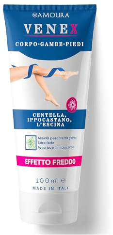 Amoura Crema Vene Varicose e Capillari - 100 ml - Crema Gambe Stanche e Pesanti - Made in Italy