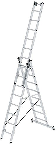 PROREGAL Sprossen-Mehrzweckleiter 3-teilig mit nivello®-Traverse und Wandlaufrollen | 3x8 Sprossen | Leiter, Teleskopleiter, Trittleiter, Bockleiter, Sprossen-Doppelleiter