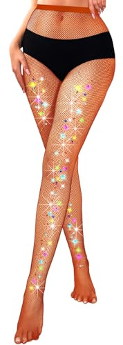 Fohevers dam glittrande nätstrumpor strumpbyxor diamant nätstrumpbyxor strumpor glitter strass nätstrumpor strumpor strama små nät med framsida färgad diamant, Karamell, one size