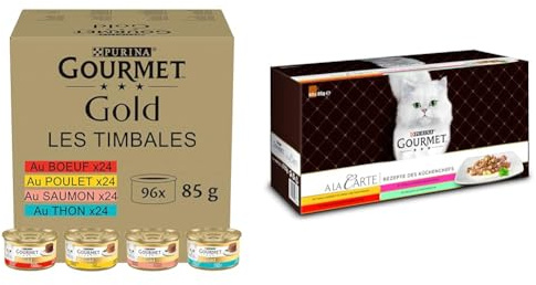 Nestlé PURINA Gourmet Gold & Gourmet A la Carte Katzenfutter nass, Mix aus Rind, Huhn, Lachs & Thunfisch, 60er Pack (60 x 85g)