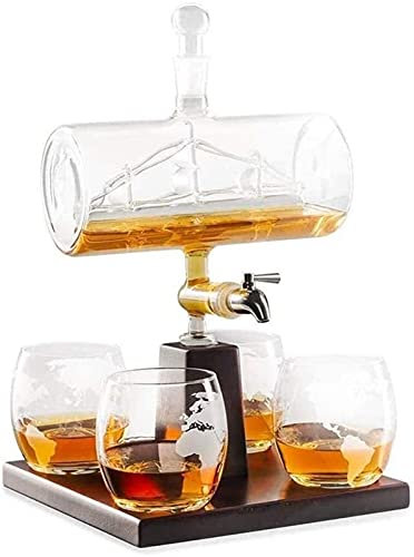 Decanter di lusso da uomo con incisione for whisky con 4 bicchieri e supporto in legno di quercia, distributore di liquori unico for, rum