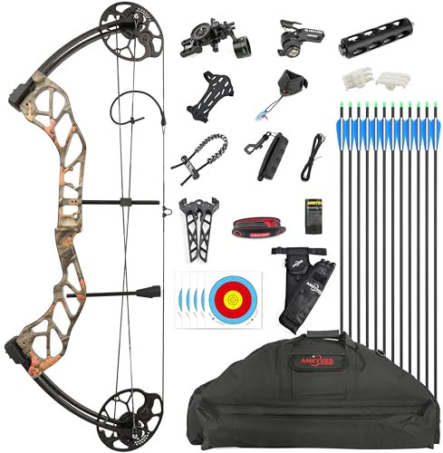 wolfman Compound Bogen Set für Wettbewerb, 19 -30 Zuglänge, 19-70Lbs Zuggewicht, IBO 320fps für Jagen Bogenschießen Schießen (Tarnmuster)
