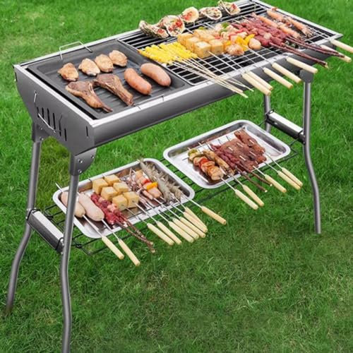 Holzkohlegrill Klein Camping Klappgrill Edelstahl, Outdoor Picknick Campinggrill, Picknickgrill Edelstahl Grill Holzkohle Mit Regal Für Kochen Im Freien, Camping