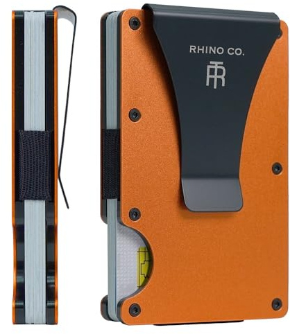 RHINO CO. Minimalist Metal Wallet RFID-Blocking Credit Card Holder with Cash Clip - Slim, Secure, Small and Stylish (Burnt Orange)