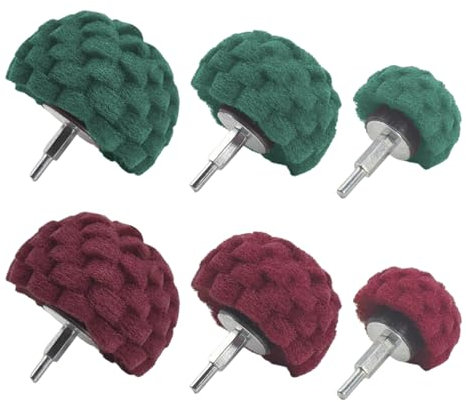 6Pcs Scouring Pads non woven abrasive drill Cleaning Kit, Abrasive Buffing Polishing Wheel Drill Attachment Set (3Green, 3red)