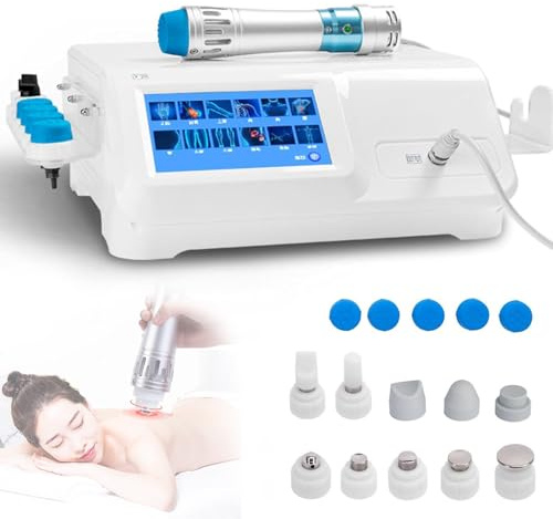 Máquina De Terapia Ondas Choque,Instrumento de Fisioterapia,ED Ajustable de Energía Masajeadores Eléctricos para aliviar el Dolor,12 Modos,con 10 Cabezales de Masaje y Pantalla HD