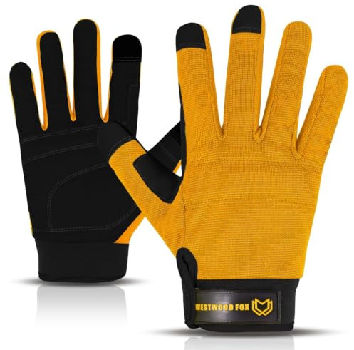 WESTWOOD FOX Gants de Travail pour Jardinage pour Hommes et Femmes, Utilisés pour Mécanicien, Jardinage, Soudage, Construction, Travaux de Garage, Ferme, Conduite, etc (JAUNE, S)