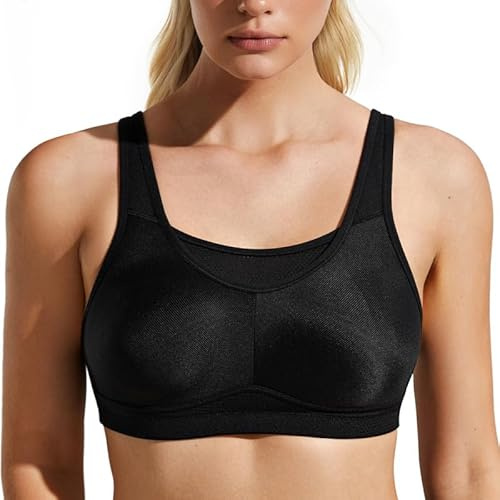 WingsLove High Impact Sports Bras for Women Seamless Full Coverage Non Padded High Neck Woukout Bra(Black,36DD)