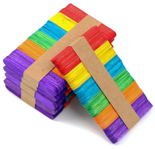 QEEYON 300 Stück Bunte Holzstiele Eisstiele Holz, Holzspatel zum Basteln und Bunt Holz Eisstiele, Holzstiele für DIY Handwerk,65x10x2mm