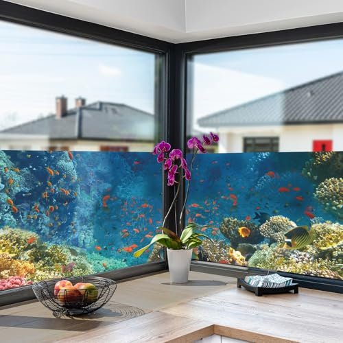 Milchglasfolie Blauorange Fische Fensterfolie Selbstklebend Milchglasfolie Fenster Bad Fenster Sichtschutzfolie Fensterfolie Blickdicht Folie für Fenster Folie Fenster Sichtschutz 58x180cm/2 Pcs