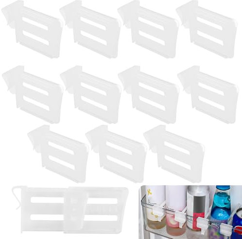 12 PCS Schubladen Ordnungssystem Kühlschrank Teiler, Verstellbar Flaschenhalter Kühlschrank aus Hochwertiges PP Material, Fridge Organizer mit Praktisches Clip Design für Flaschen Lebensmittel Gewürze