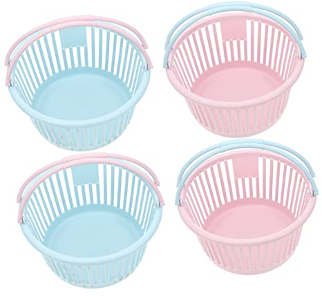 ABOOFAN 4pcs Storage Baskets Handles Hollow-Out Design Large Capacity Fruit and Egg Containers Nordic Blue and Pink Outdoor and Kitchen Collecting Portable Boxes Lids