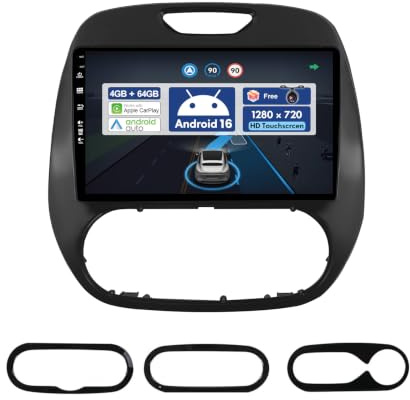 4G+64G BXLIYER 9 Pouce Autoradio pour Renault Kaptur Captur (2014-2019) GPS Radio - sans Fil Carplay Android Auto - Android 16 - Caméra arrière - 2 Din - Dab Volant WLAN Bluetooth DSP 4G