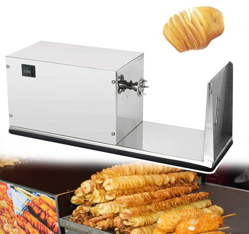 Cortador Espiral Eléctrico Tornado de Patata, Torre de Patata, Cortador Eléctrico De Patatas Espiral Con Pies De Goma Antideslizantes, Aplastadora Comercial/Palanca de 2 engranajes