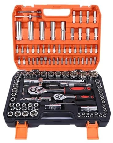 Kit de carraca Juego de llaves de trinquete multifuncionales, juego de herramientas de mano mixtas con llave, juegos de herramientas de reparación de bicicletas y motocicletas, portátil, 108 Uds.