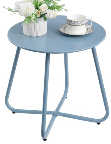 HollyHOME Sidobord utomhus balkongbord litet trädgårdsbord runt sidobord metall väderbeständigt loungebord utomhus soffbord för uteplats terrass vardagsrum, gråblått