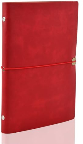 Cuaderno de Cuero A5, Diario de Viajes Recargable, Diario Encuadernado en Espiral Vintage, Bloc de Notas de Piel con 80 Páginas Para Escuelas, Oficinas, Viajes, Conferencias,23x17 cm (Rojo)