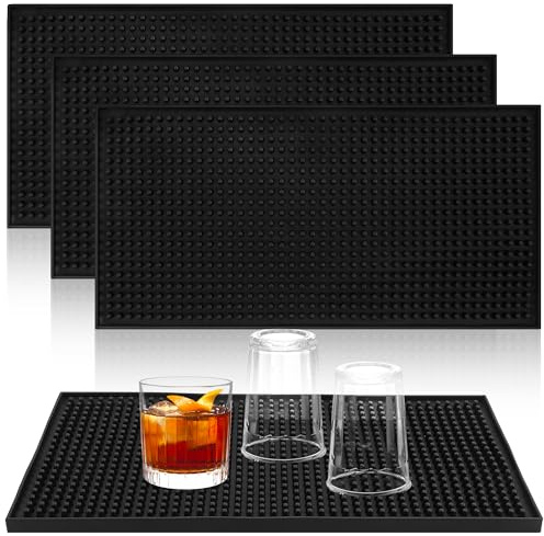 YKUKIZEE 4Pcs Non-Slip Bar Mats for Home Pub 45x30cm, Beer Drip Mat, Black | Bar Drip Mat, Rubber Spill Mat, for Whiskey, Restaurant, Hotel Service, 17.7x11.8 inch