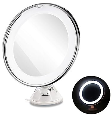 LIFKOME Espejo De Maquillaje con Luz Led Aumento Ventosa Espejo Cosmético para Tocador