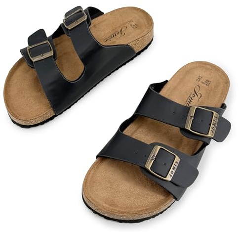 JOMIX Ciabatte Estive Donna Regolabili Doppia Fibbia Pantofole Casa Comodi Calzata Adattabile per Piede Largo Plantare Sagomato Sandali Bassi Casual WCX250343 Nero 39