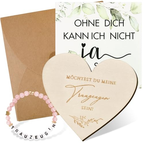 SUPECHUNYI Trauzeugin Geschenk Set Fragen Karte Holz Armband Möchtest du meine Trauzeugin sein Geschenkidee für Brautjungfer Maid of Honor Bridesmaid Gift Box Ohne Dich kann ich Nicht Ja Sagen