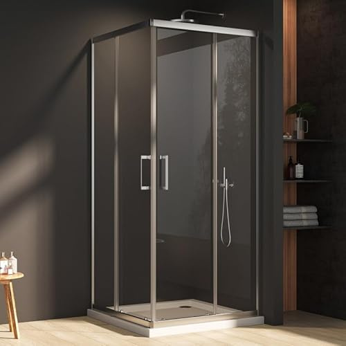 Duschkabine Eckeinstieg 90x90cm Doppel Schiebetüren Duschabtrennung, Dusche Duschwand mit 6mm ESG Sicherheitsglas, Schiebetür Eckdusche in Chorm Alu