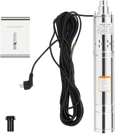 3,5 Tiefbrunnenpumpe, 0.7HP 500 WTiefbrunnenpumpe mit 15m Kabel, 100 m Förderhöhe, IP68 Geräuscharmer, 2850r/min Edelstahl Brunnenpumpe für Industrie, Bewässerung und Heimgebrauch