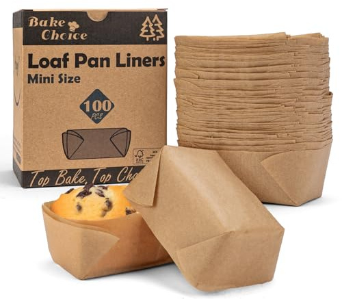 Bake Choice 100 Stück Mini Kastenformen, Natürliches Pergamentpapier, kleine Backförmchen für Cupcakes, Muffins, Brownies, 8 x 5 x 4 cm