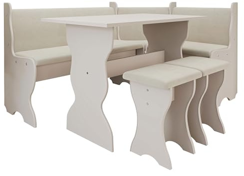 Mirjan24 Eckbankgruppe Thomas, Eckbank Gruppe besteht aus Kücheneckbank, Tisch, 2X Hocker, Esszimmer Sitzbank (Cashmere + Trinity 02)