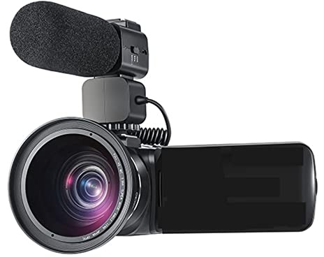 Appareil Photo Numérique, Caméscope Vlog Caméra Vidéo avec Microphone Objectif Grand Angle, 1080P Full HD, Zoom Optique 10X(Bundle A)