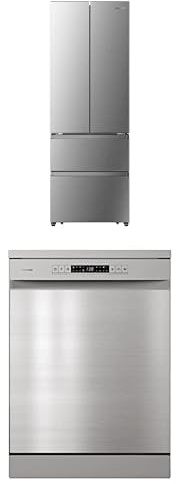Hisense Set: American Fridge Freezer 485L + Dishwasher 85cm, No Frost, Stainless Steel, E Rated