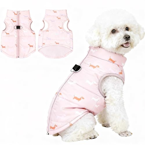 Asmea Hundemantel Winter Hundejacke Warme Hundemantel für Kleine Hunde Winddichte Hundeweste mit Geschirr Loch Schwach Wasserdicht Weihnachten Hundejacke für Chihuahua Dackel Beige XXS
