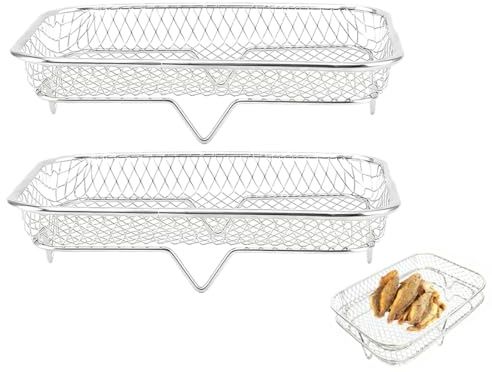 YUPZAR 2 Piezas Parrilla rectángulo para freidora de aire - Accesorios de acero inoxidable para freidora, hornos, vaporera, parrilla