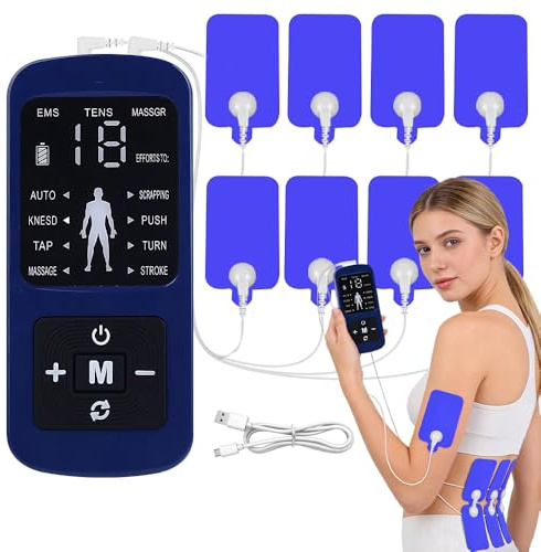 AVCXEC Electroestimulador Muscular con 8 Parches, Tiene 8 Modos, Tens Fisioterapia, Corrientes Rehabilitacion Fisioterapia, Tens Electroestimulador para el Desarrollo Muscular, Alivio del Dolor