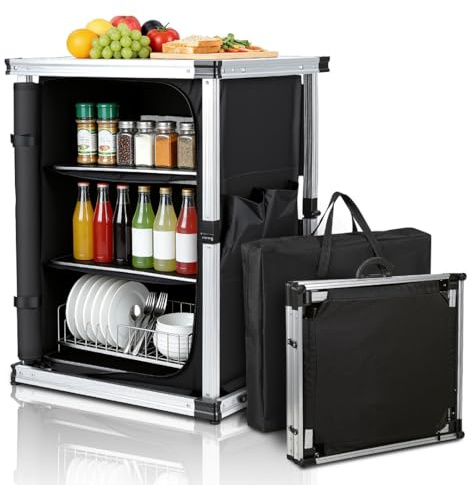 Vkechh Campingküche Faltbar Campingschrank, Küchenbox, Zeltschrank, Outdoor Camping Küche inkl. Tragetasche, Reiseküche für Camping, Picknick, Gartenparty