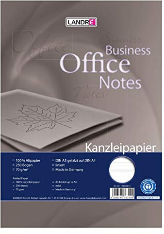 Landré Kanzlei-Papier Recycling A3 auf A4 gefalzt, liniert, 70 g/m², 250 Kanzleibogen