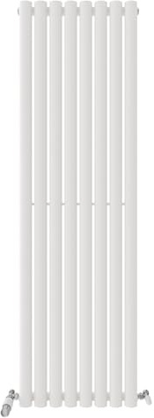 iBathUK Strata Wall-Mounted Vertical Single Oval Panel Radiator, 8 Column Steel High Thermal Output Hydronic Central Heating, Designer Modern Radiator in Matt White, 1600 × 472mm