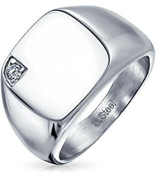 Bling Jewelry Personalisierte Herren Cubic Zirconia Cz Accent Gravur Monogramm Initiale Anweisung Quadratische Siegel Ring Für Männer Silber Ton Edelstahl