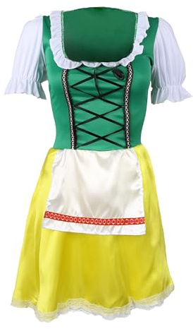 LADIES BAVARIAN ÖR FANCY TRÄDGÅRD KOSTER OBERFEST KVINNOR BEER TYSKA FANCY ÖRFANSKA BÄR FANCERA BÄR TYSKA FANCY BÄR FANCIVAL GRÖN & gul klänning med apron Storlekar 8-10