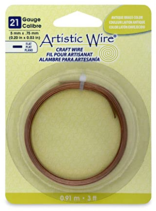 Artistic Wire, 21 Gauge, Flat, 5 mm x .75 mm / 0.20 in x 0.03 in, Antique Brass Color, 3 ft / .91 m