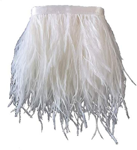 Sowder Straußenfeder-Borte, Fransen mit Satinband, für Kleidung, Kostüme, Nähen, Dekoration, 183 cm weiß