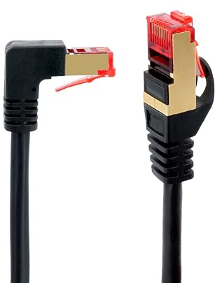 BIGtec LAN Kabel 1,5m 90 Grad gewinkelt Netzwerkkabel 90° Winkel gerade/oben schwarz doppelt geschirmt Premium Patchkabel Ethernet Gigabit RJ45 Stecker kompatibel zu CAT6 CAT6a CAT7 CAT7a