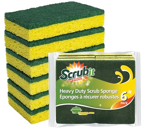 SCRUBIT Heavy Duty Scrub Sponge - Made from Tough Cellulose - Eco Friendly - Lasts for Months of Heavy Duty Kitchen Cleaning (12 Pack)