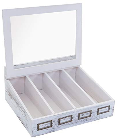 Mendler Besteckkiste HWC-C25, Holzbox mit Deckel Besteckkasten, Paulownia 17x37x33cm - weiß, shabby